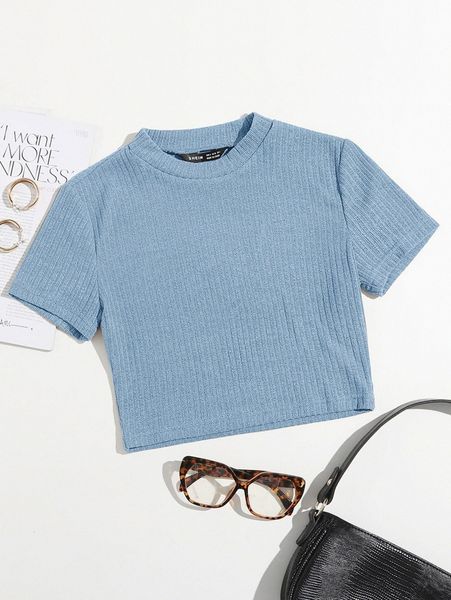 

rib-knit solid tee q1md#, White