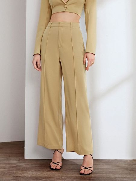 

seam detail wide leg pants 389g#, Black;white