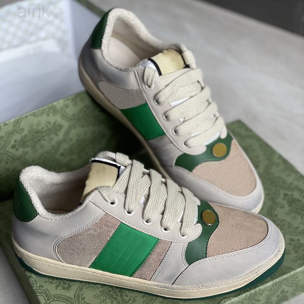 

dirty leather screener sneakers with web green red stripe shoe men women mesh printing flats fabric canvas casual shoes quality, Black