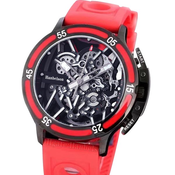 Красное углеродное волокно F1 Мужские часы светящиеся скелетные набор Япония Автоматическое движение сапфировое стекло персонализированное резиновое ремешок. 44 -мм 44 мм