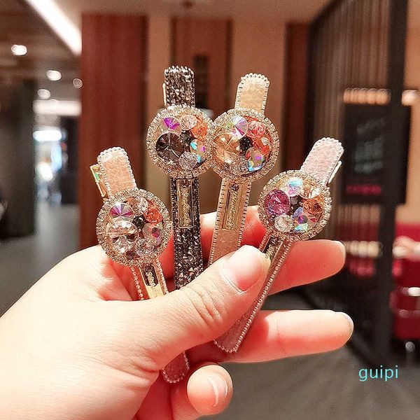 

2022 new fashion korean version new net red crystal luxury rhinestone side duckbill clip broken girl head hairpin, Golden;silver