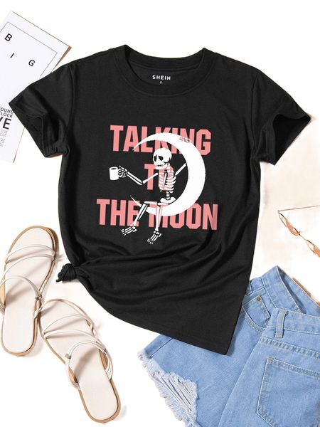

skull and slogan graphic tee 68kn#, White