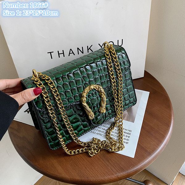 

Wholesale factory ladies leathers shoulder bags this year's fashion stereotypes embossed stone chain bag flip crocodile handbag street trend gold buckle handbags, Pink1-1866#