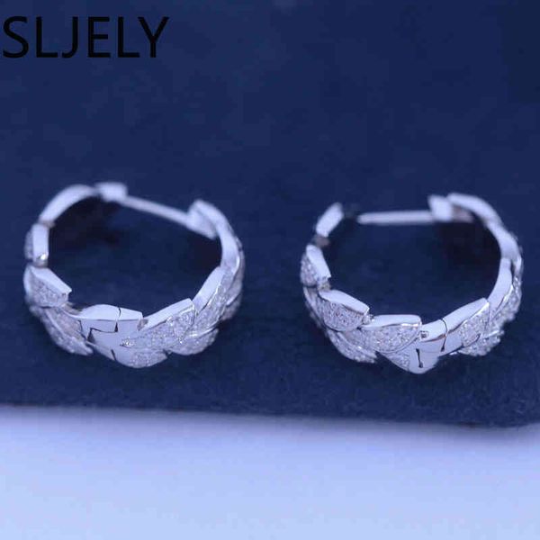

sljely fashion s925 sterling silver leaves leaf hoop earrings micro 5a zirconia women in december luxury brand fine jewelry, Golden