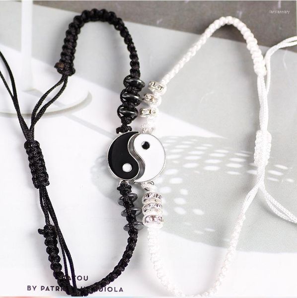 Очарование браслетов Пара гематитовая кожаная шнурская шнурная сеть браслет китайский тай-чи кулон сплав с двумя частями.