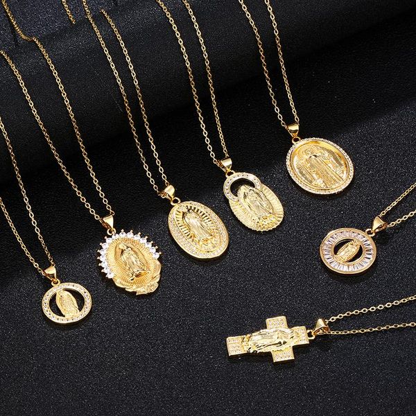 Collane con ciondolo Collana Vergine Maria in acciaio inossidabile Bijoux in oro con cristallo per uomo Donna Moda gioielli cattolici Pendente