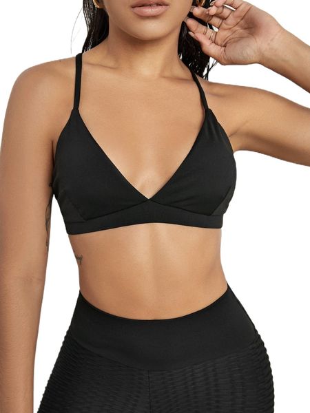 

crisscross backless solid sports bra t3mg#, Gray