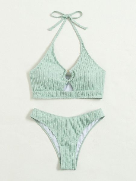 

eyelet embroidery ring linked bikini swimsuit z63m#, White;black