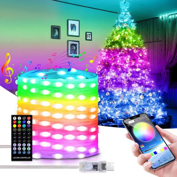 Струны Dream Color USB LED Light String 5V Bluetooth Музыкальное приложение WS2812B RGBIC Strip Christmas Birthday Party Декор гирлянды Fairy LightsLED