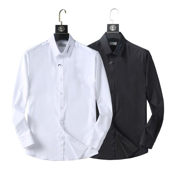 2024 Дизайнерские мужские рубашки с длинными рукавами Slim Fit Casual Business Носить высококачественное хлопковое измельшечное сплошное цвета белый черный размер азиатский размер S XXXL 07
