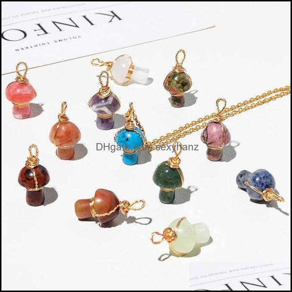 

pendant necklaces pendants jewelry natural stone carving mushroom shape charms reiki healing chakra crystal necklace for women drop delive, Silver
