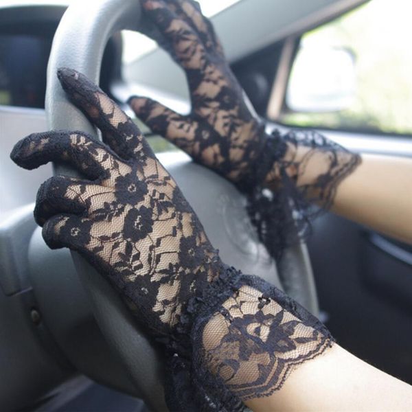 

women black white summer uv-proof driving gloves mesh fishnet gloves lace mittens full finger girls lace fashion gloves, Blue;gray