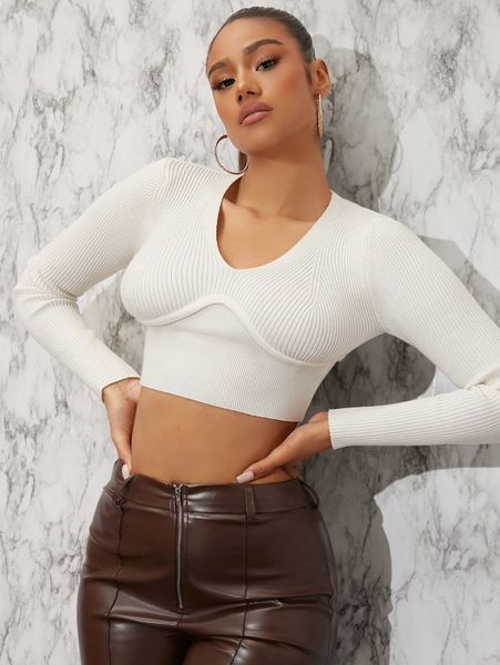 

seam front ribbed knit sweater b0sy#, White;black