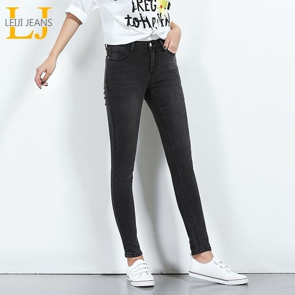 

leijijeans plus size black color mid waist full length casual washing skinny women stretch women jeans well cool jeans 5616 y200417, Blue