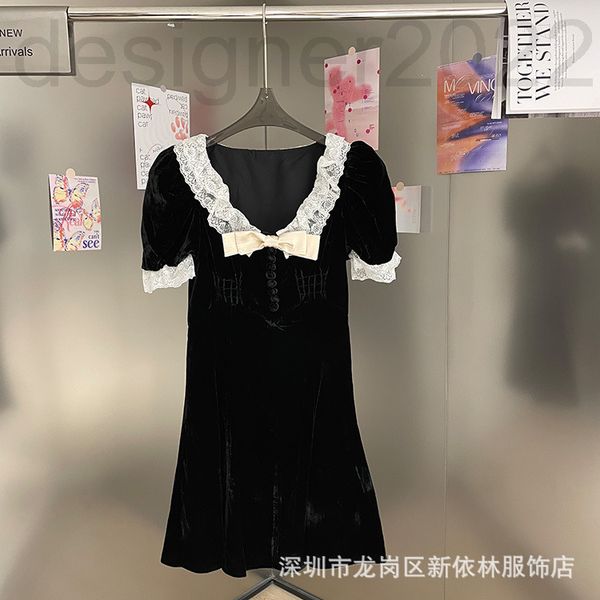 

women's t-shirt designer nanyou high version miu miao family 22 early spring lace bow velvet dress shows thin temperament skirt 13g9, White