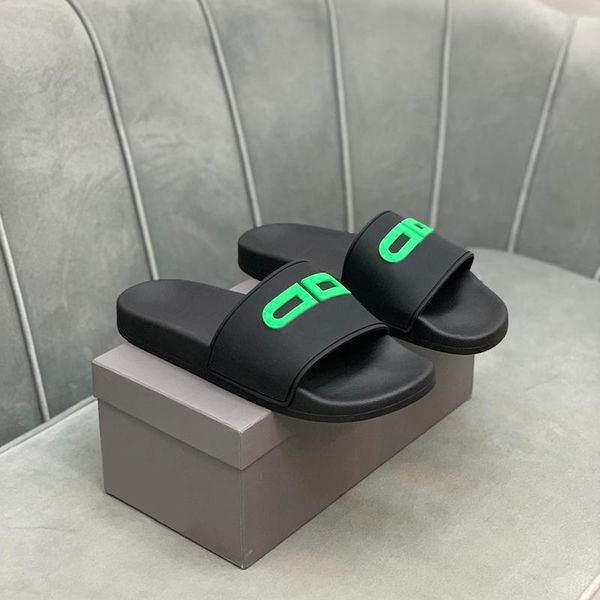 

designer men women slippers letter solid rubber flip flops beach wide flat slide couples luminous alphabet sandals multicolor slides 35-45, Black