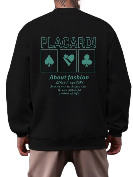 

men slogan & heart print sweatshirt z3en#, Black