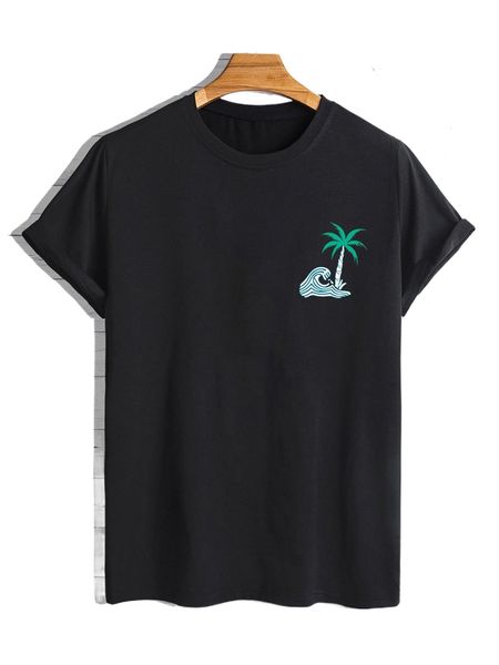 

men wave & tropical print tee b6op#, White;black