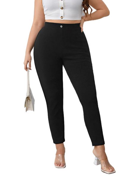 

plus high waist skinny pants g9pn#, Black