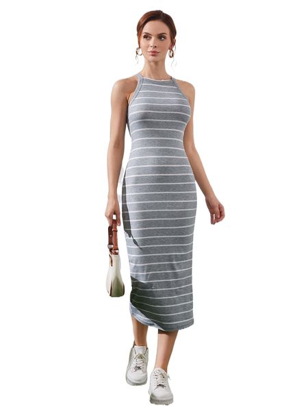 

rib-knit striped bodycon dress y8tr#, Black;gray