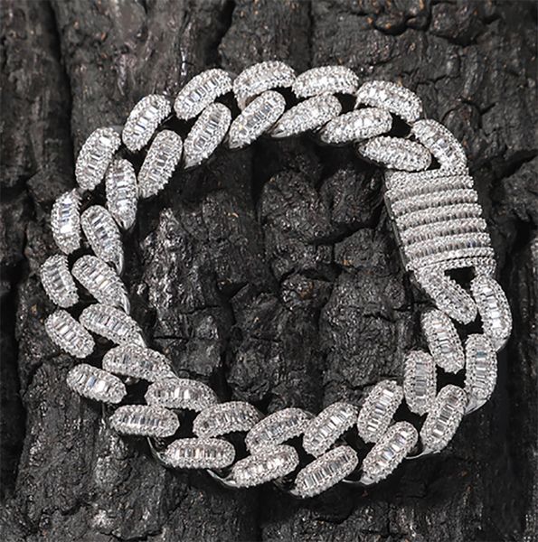 

15mm baguette cuban link iced out bracelets 14k white gold icy cubic zirconia jewelry 7inch 8inch hiphop bracelet, Black