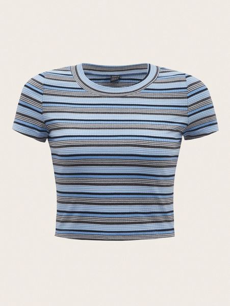 

mod striped print crop tee w896#, White
