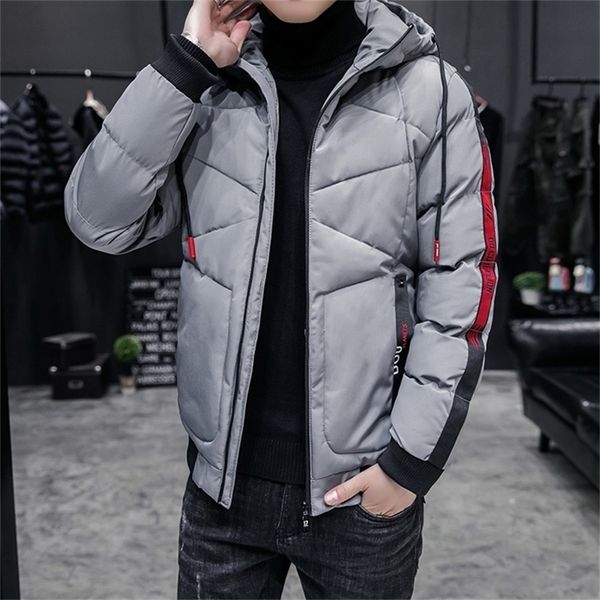 

2020 new fashion fit hooded men parkas slim solid color mens coat casual thick windbreakers winter outwear male cotton padded 12 lj201216, Black