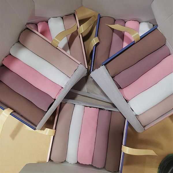 

women bubble chiffon hijab solid muslim head scarf ladies shawl and wrap custom female foulard stoles 5pcs/gift box scarves296s, Blue;gray