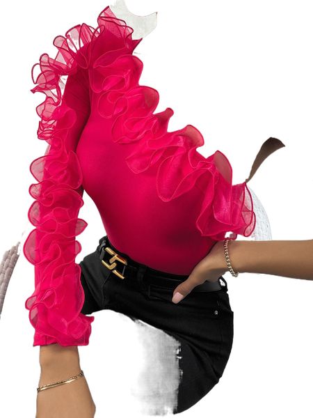 

one shoulder ruffle trim q6w6#, White