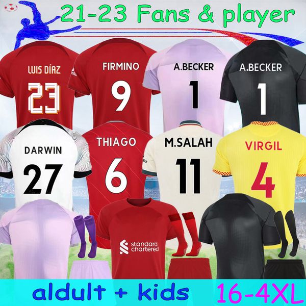 

21 22 23 salah firmino liverp00l soccer jerseys thiago luis diaz lvp football shirt 2022 virgil diogo jota darwin shorts thailand quality ad, Black;yellow