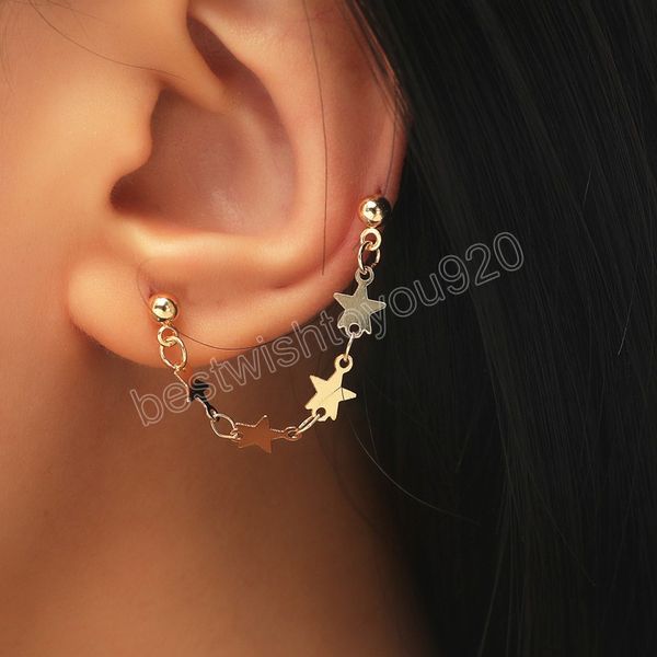 

fashion star pendant clip earrings for women simple cartilage piercing long earrings wholesale jewelry gift, Silver