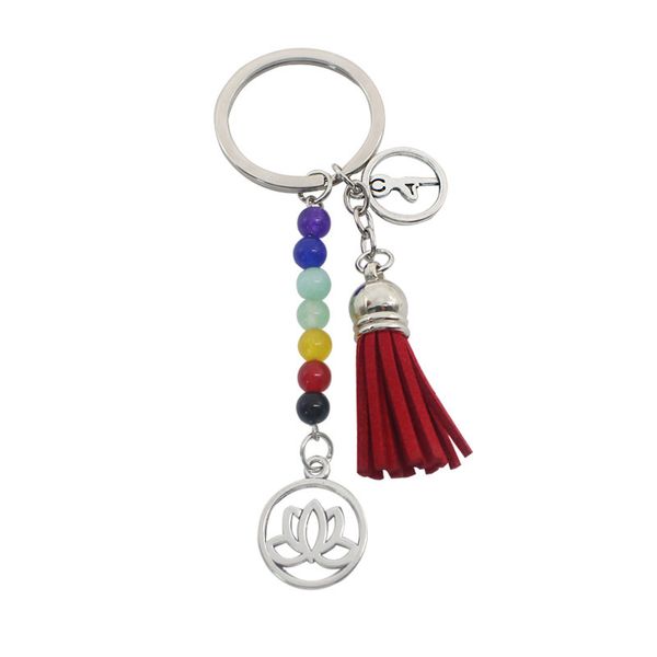 Pedra de cristal natural Chaveiro Pingente Chakra Stones Lotus Tassel Keyring Reiki Cura Ioga Decoração de Bagagem Acessórios 12cm