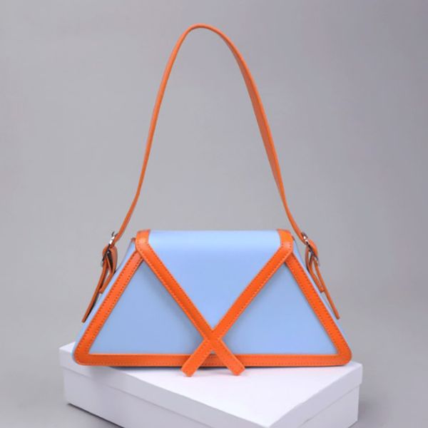 

fashion contrast color trapezoid lady shoulder bag pu flip handbag for womens designer brand underarm bags woman