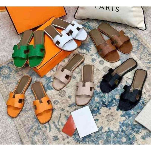 

2022 herme slipper fashion designer sandals genuine leather h women slippers summer luxury flat slides ladies beach sandal party wedding ora, Black