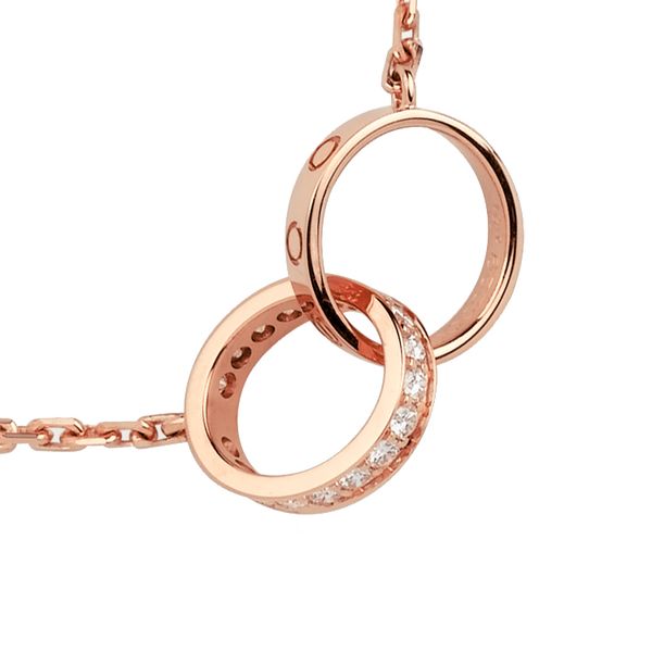 Os designers de joias adoram o colar de ouro rosa, platina, parafuso de corrente, diamante, colar de círculo duplo, pingente de irmã, aço inoxidável, presente de casamento na moda B7013900