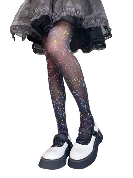 

romwe splash ink pattern tights 8745#, Black;white