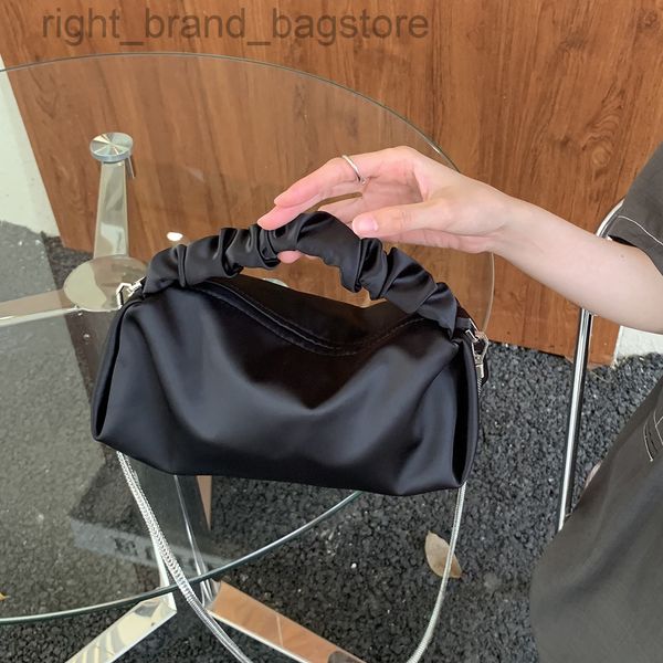 

brand design silk handbag women luxury pleated small chain handle female elegant black shoulder bag w220810