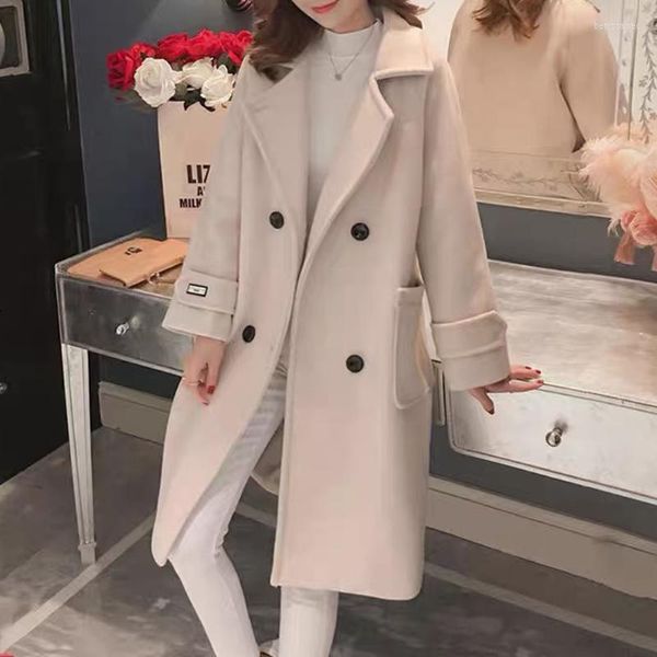Damen Wollmischungen Wollmantel Mittellang 2022 Herbst und Winter Koreanischer Stil Mode Hepburn Dünne Allgleiches Damenjacke Bery22
