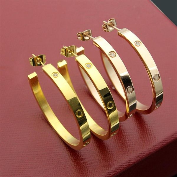 

europe america style lady women titanium steel c initials c-shape screw setting diamond stud earrings 3 color326p, Golden;silver