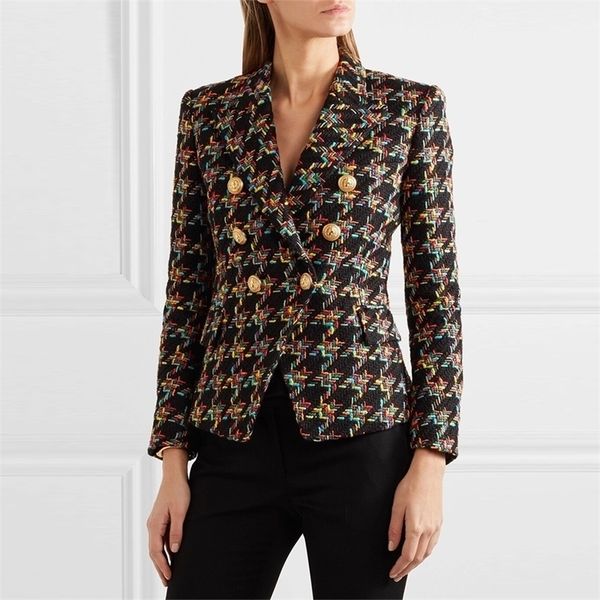 

high street est runway designer blazer womens lion metal buttons houndstooth short jacket blazer coat y201026, White;black