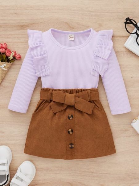 

little girl's striped knitted ruffle and belt skirt she01, White