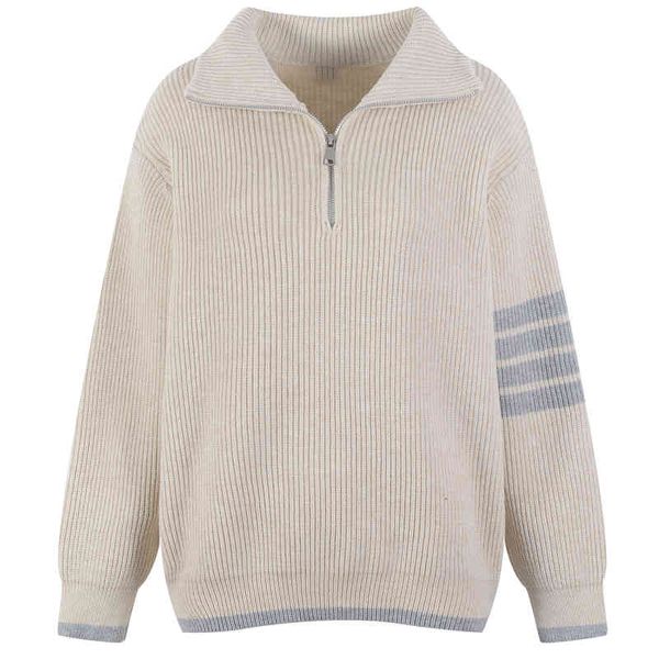 

women's knits tees spring stand collar zipper pullover women's tb age reducing loose multicolor knitted outerwear wld9, White