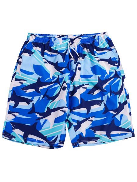 

romwe guys shark print drawstring shorts p8es#, White;black