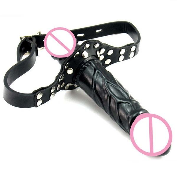 Double Dildo Penis Gag Coloque o arnês restrições BDSM Bondage Games adultos Fetish de escravo Brinquedos Sexy para casais