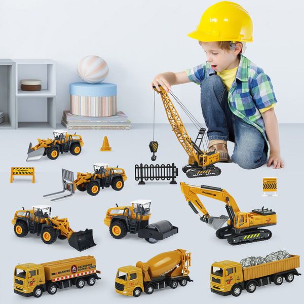 9 Styles Alloy Engineering Diecast Truck Toy Car Classic Construction Modelo de veículo Carregador de veículos Toys de escavadores para meninos Presente