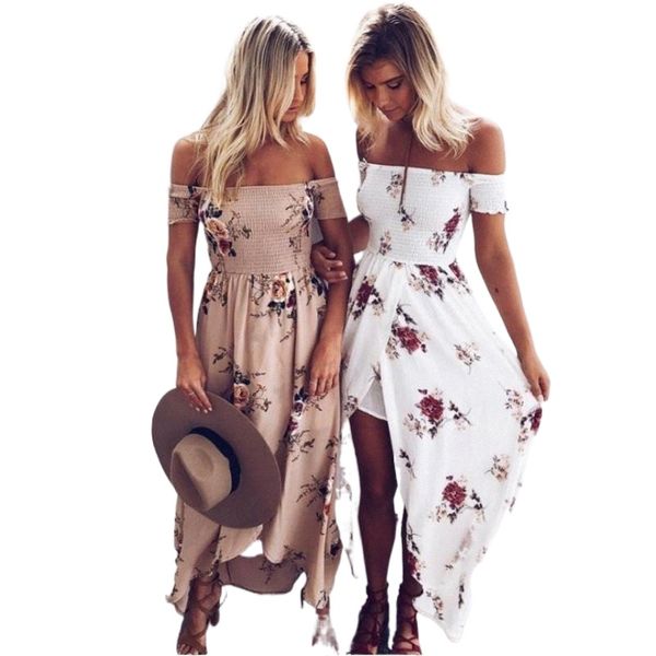 

casual dresses boho style long dress women off shoulder beach summer floral print vintage chiffon white maxi dress1 m5zm#, Black;gray