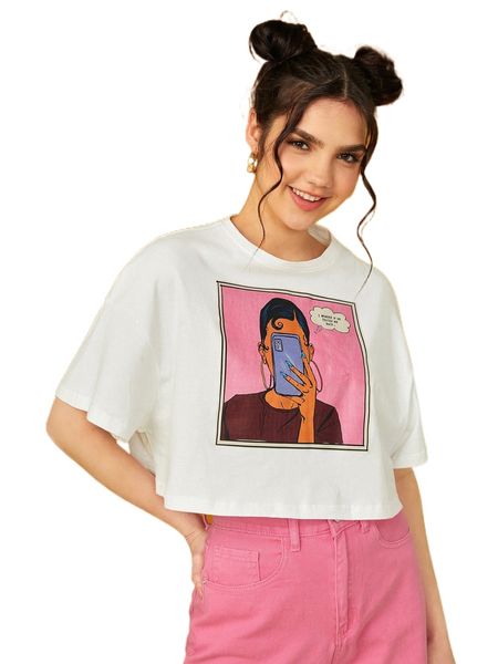 

x amacie forever figure and slogan graphic drop shoulder tee i4tc#, White