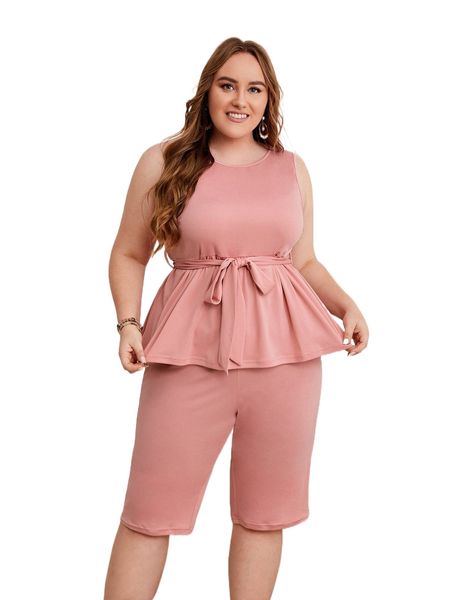 

plus belted tank & shorts p62c#, Black