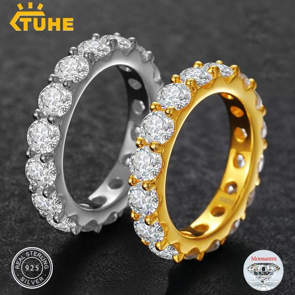

cluster trendy rings classic 4mm 03ct moissanite 100% 925 sterling silver for men ring jewelry gift, Golden;silver