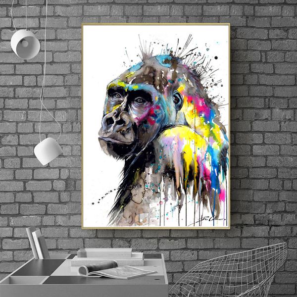 Immagini colorate di scimmie ad acquerello per soggiorno Stampe su tela Animali Decorazioni per la casa Pittura murale Decorazione per interni Poster